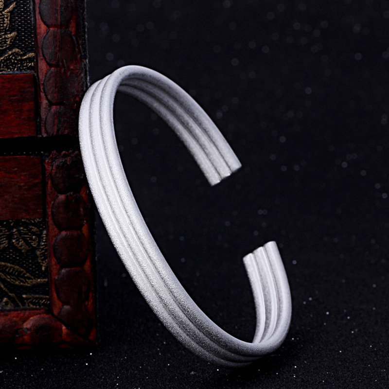 时尚潮流韩款银微磨砂手镯手环