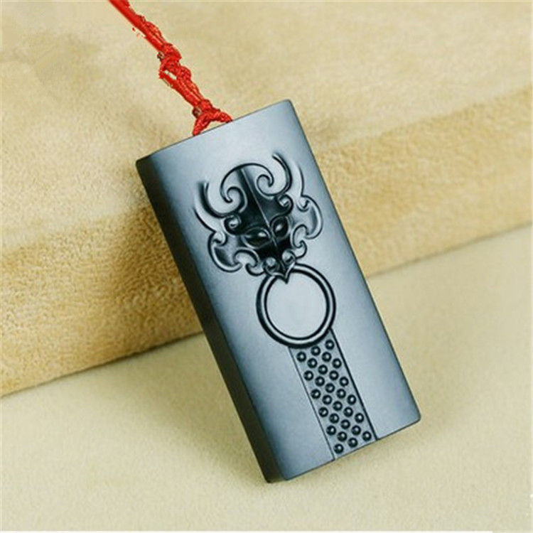 新疆和田玉青玉貔貅牌子 仿古兽头玉石挂件男女吊坠吊牌