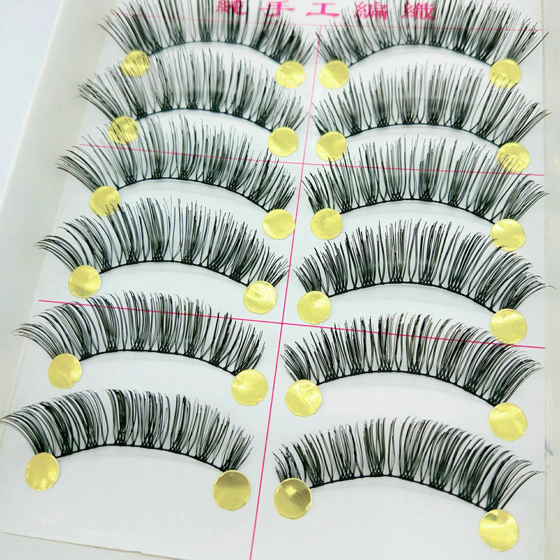 Taiwan Handmade False Eyelashes 226 Cotton Thread Stem Cluster Style Natural Nude Makeup Eye Tail Pull Long 10 Pairs/Box OEM