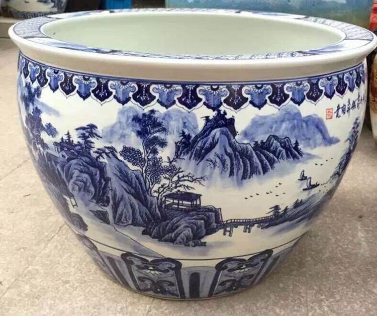 景德镇陶瓷大缸手绘雕刻大缸家用酒店后院养鱼缸风水镇宅缸可定制