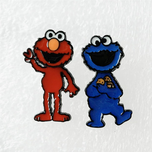 芝麻街甜饼怪红毛蓝毛怪前后摇摆彩色滴油合金烤漆耳钉耳环女款