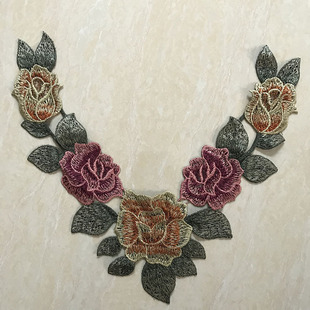 现货水溶diy补丁贴花中老年彩色花边刺绣电脑绣花图案服装辅料