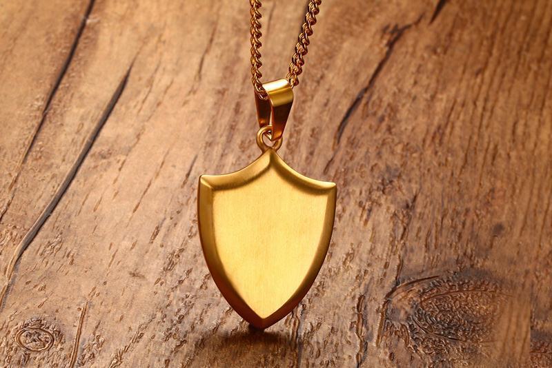 欧美潮流饰品三角形盾牌项坠42mm不锈钢盾牌吊坠可刻字pn764