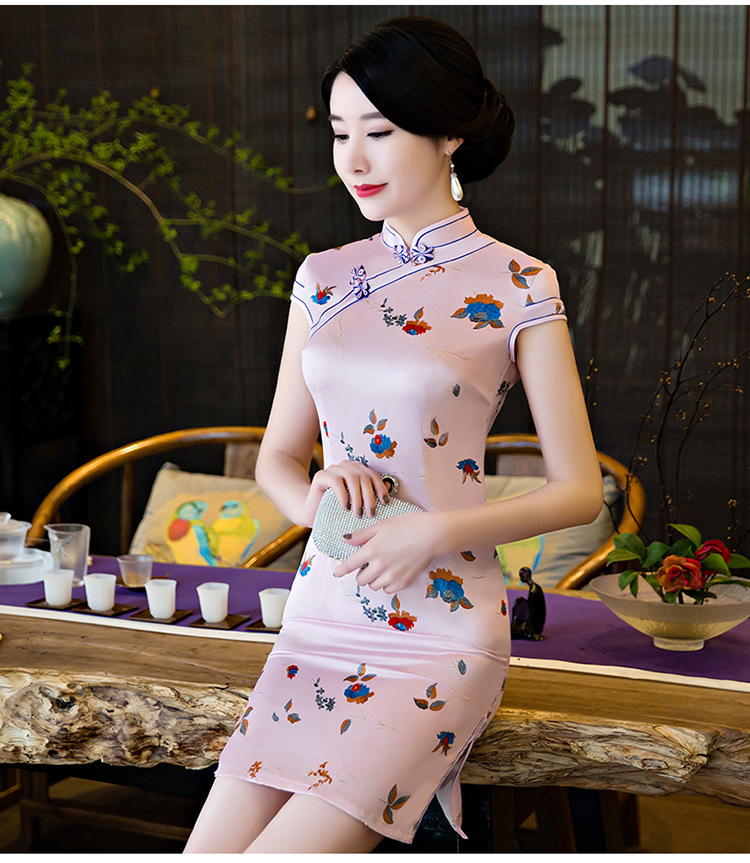 gsj7140性感修身改良短款旗袍连衣裙