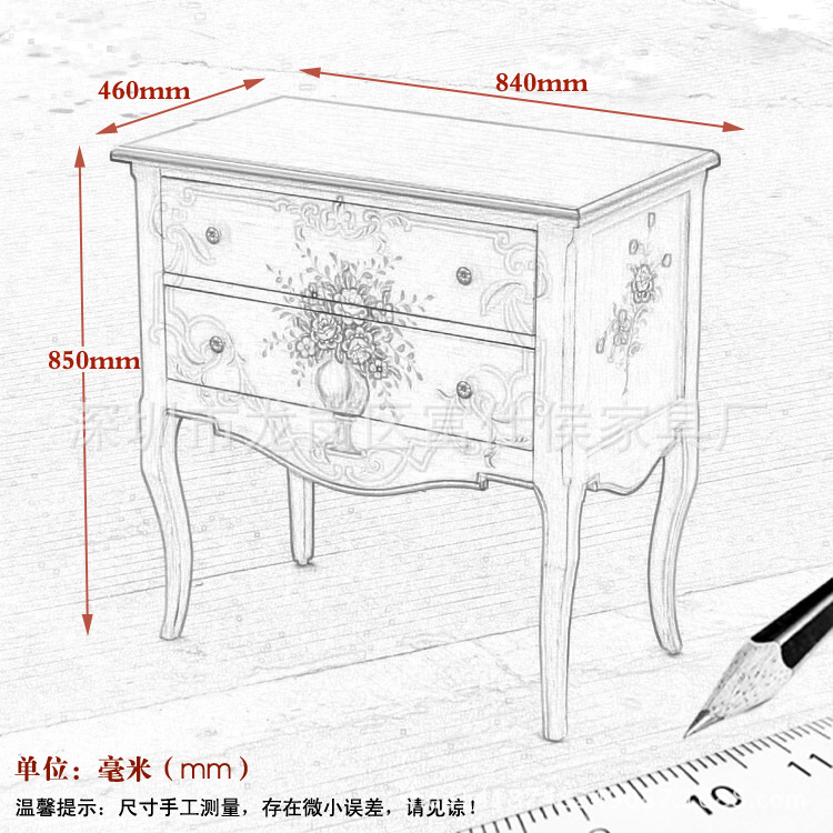 地中海复古蓝色手绘斗柜卧室储物柜美式两抽屉橱子出口家具厂批发