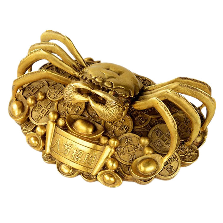 古玩铜器黄铜螃蟹办公家居摆饰用品 八脚将军金元宝螃蟹摆件