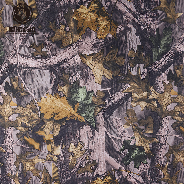 厂家批发涤纶600d冬季大树叶迷彩pvc牛津布防水印花现货