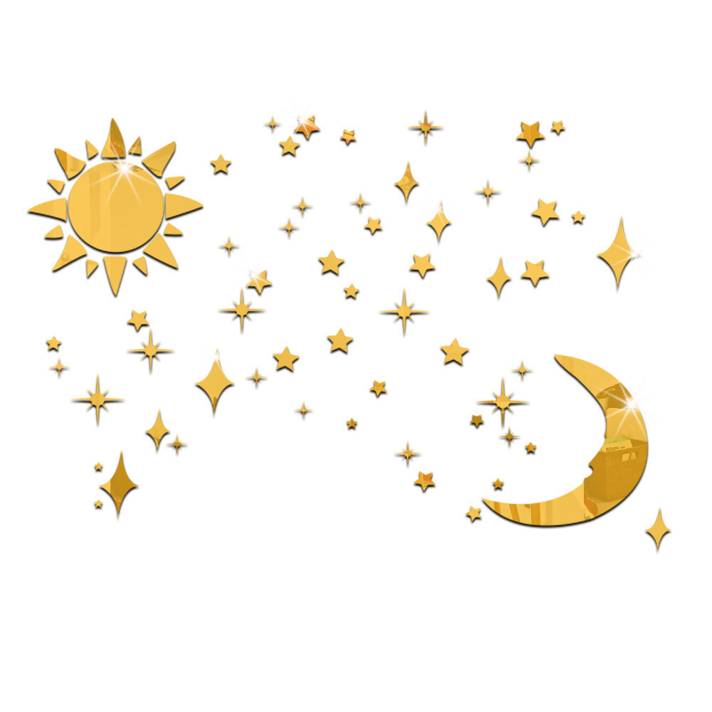 创意款 3d立体太阳月亮星星镜面墙贴 时尚客厅电视背景墙装饰墙贴