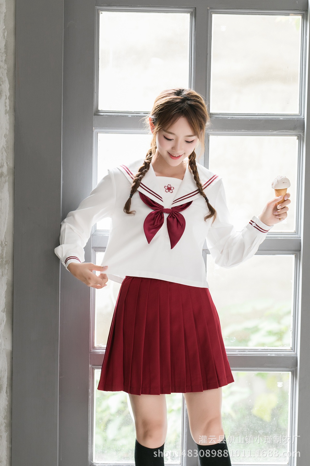 樱花刺绣长袖日本学生校服jk制服水手服正统中间服学院风