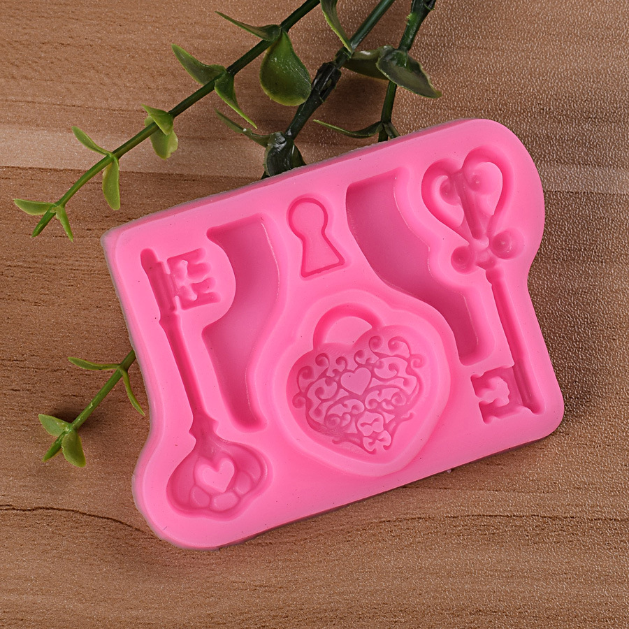 新款 爱心锁 钥匙翻糖模硅胶模具 diy烘培蛋糕装饰工具现货批发