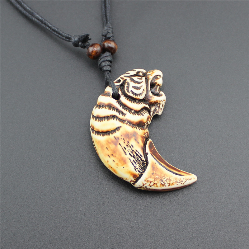 复古霸气虎头吊坠项链批发 男藏式仿牛骨饰品欧美外贸饰品货源