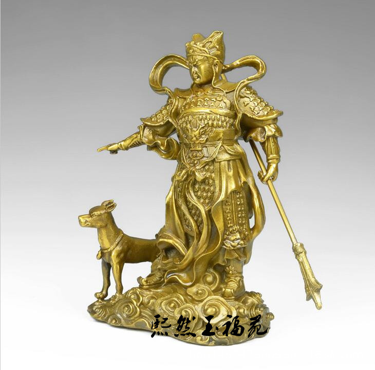 纯铜二郎神摆件杨戬铜像 二郎真君哮天犬神像铜器风水工艺品