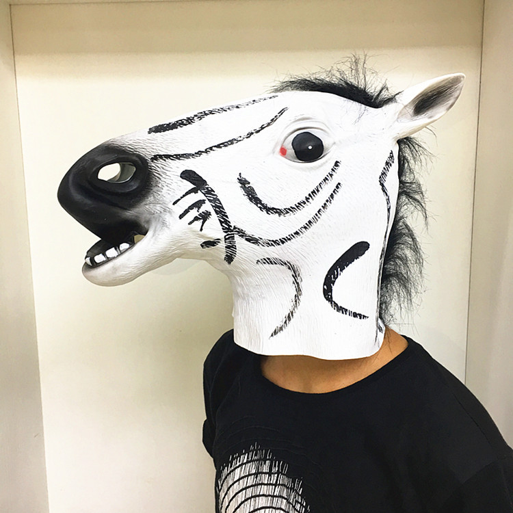 批发 斑马头面具独角马 动物头套乳搪胶面具 万圣节