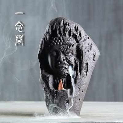 善恶一念间紫砂倒流香炉佛像香道高山流水香薰炉陶瓷创意小和尚