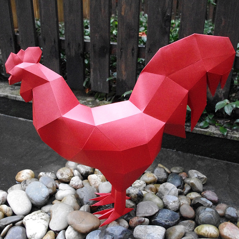 伊和诺创意儿童益智手工diy纸模玩具动物造型立体拼图纸模型-公鸡