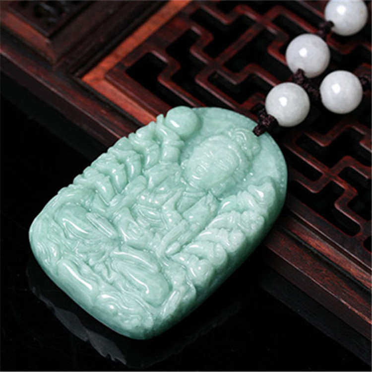 无处理缅甸玉 翡翠a货豆青色千手观音吊坠 实体店直销 礼品批发