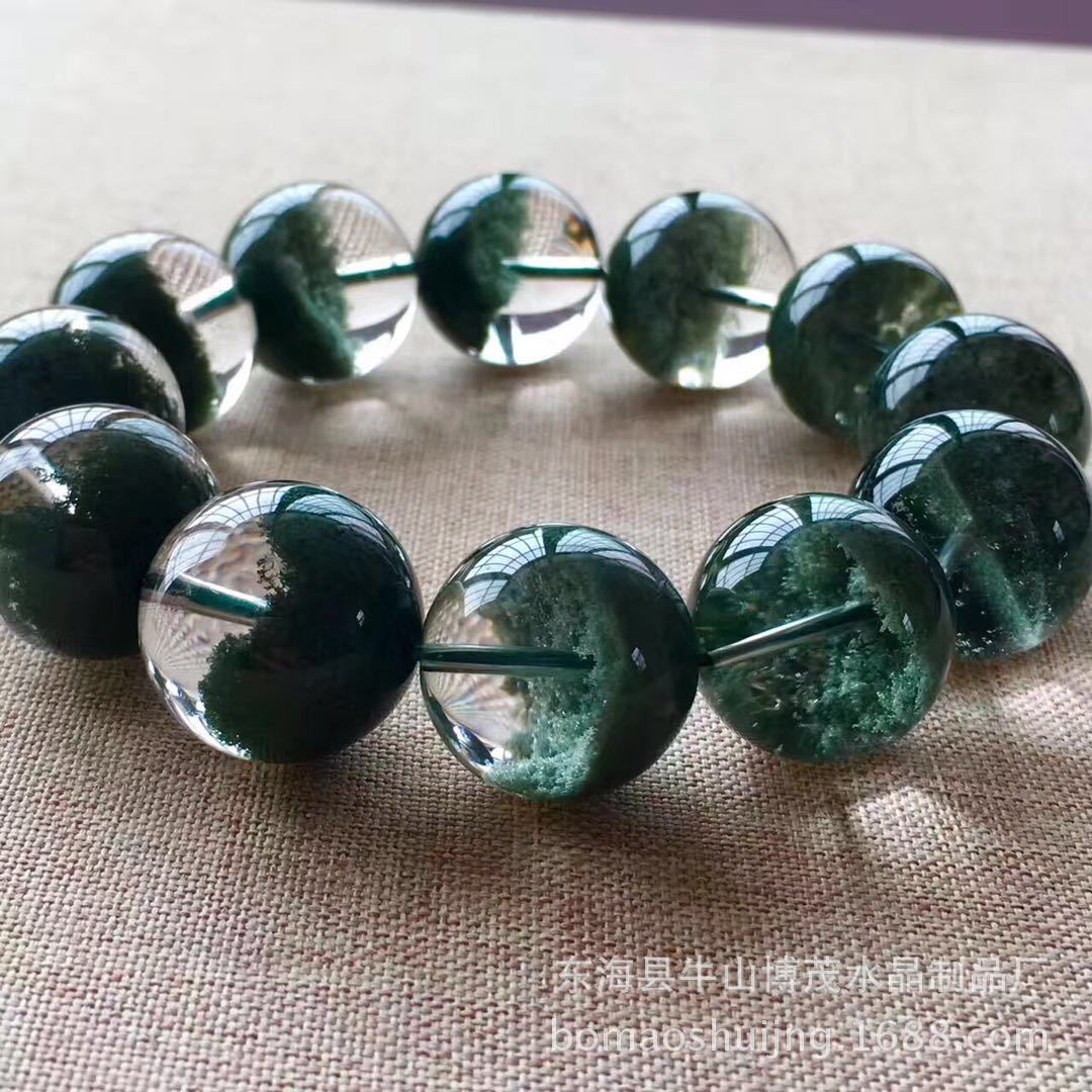 天然巴西绿幽灵手链 绿幽灵聚宝盆手链 水晶手串男女款