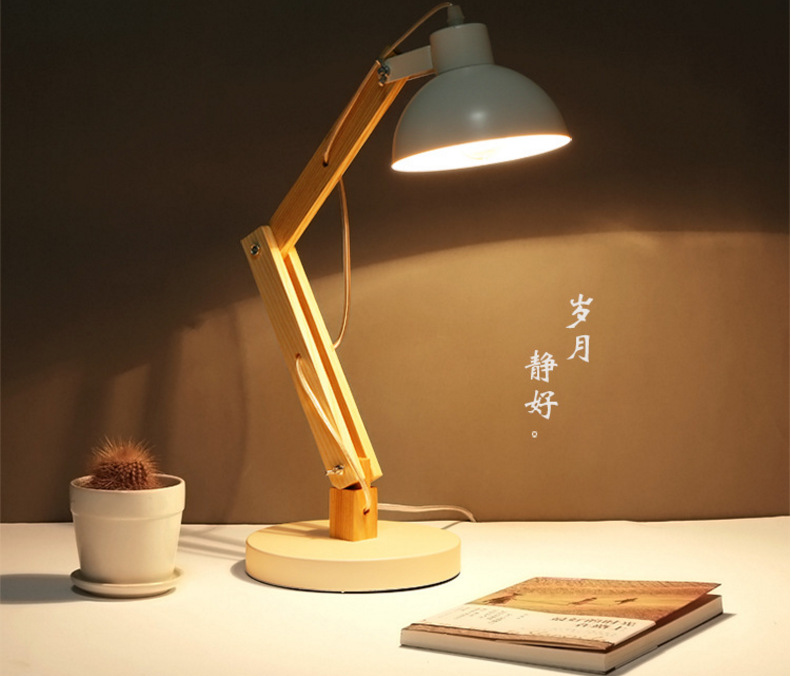 厂家热销批发 北欧木艺半圆台灯 书房卧室简约精美铁艺台灯led