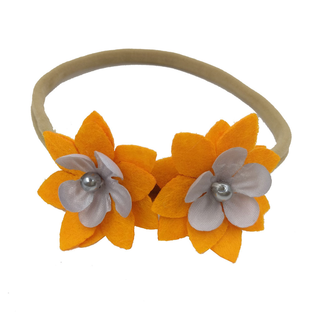 a177 欧美儿童高弹尼龙发圈发带绿色小花头带 无纺布花宝宝发带