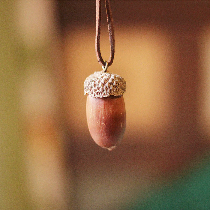 小熊家原创手工饰品森林系日系小清新文艺复古大橡果皮绳项链