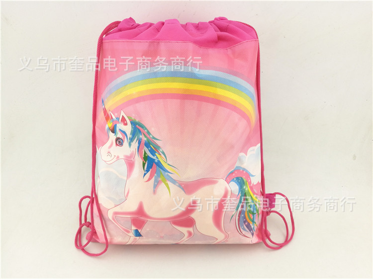 Cross-Border Hot Flower Unicorn Drawstring Bag Foreign Trade Double-Sided Non-Woven Printing Drawstring Bag School Bag Children's Gift