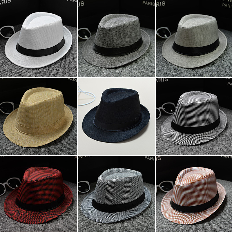 Cotton Linen Fabric Panama Solid Color Billycock Fedora Hat Sun Hat Men's Ladies Couple British Sun Hat