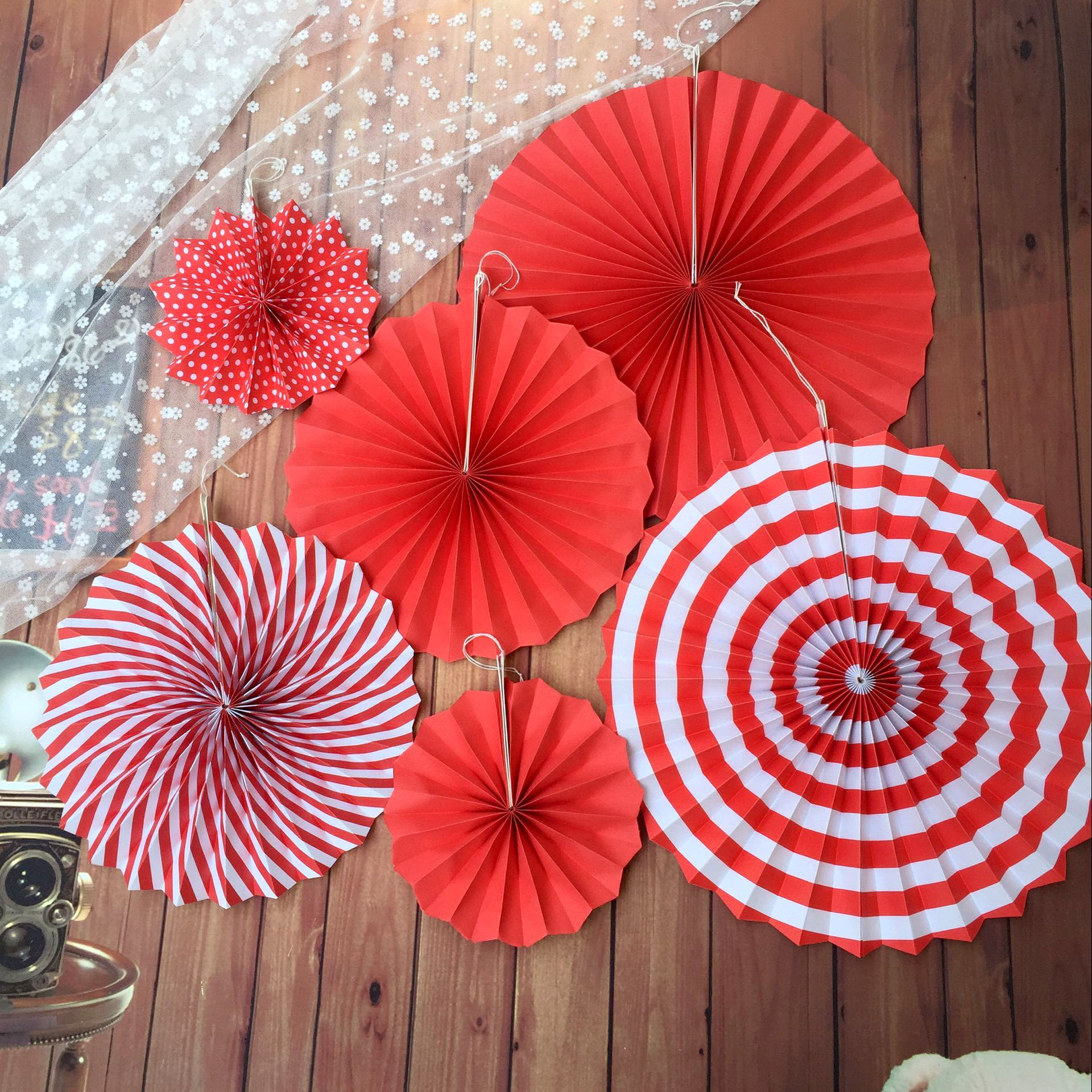 厂家直销6个套装单层纸扇花diy手工折扇花婚庆生日派对圣诞纸挂扇