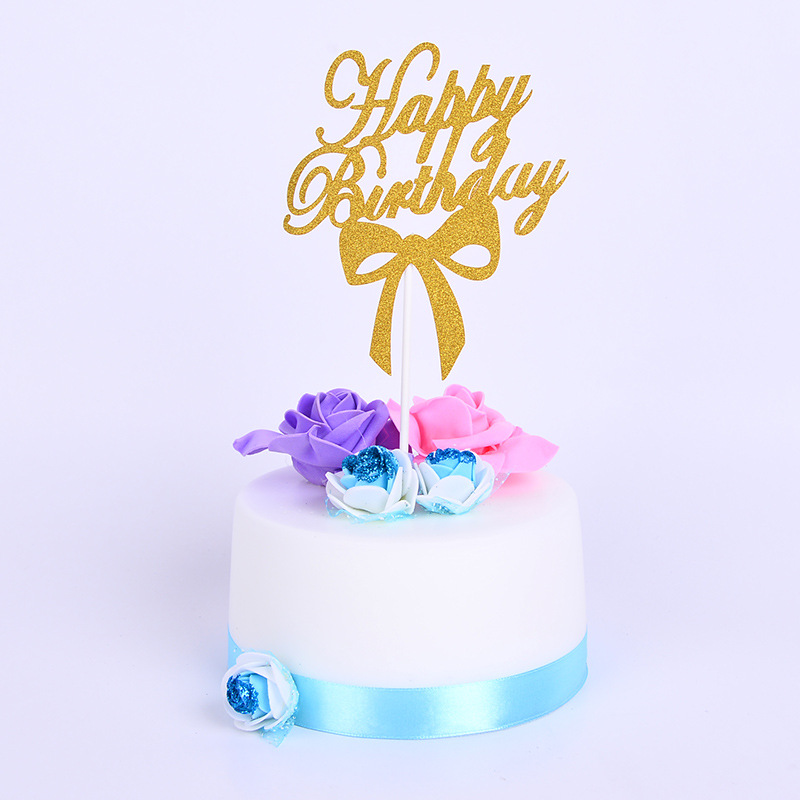 蛋糕插卡欧式金葱纸个性纸质镂空生日快乐插卡蛋糕贺卡批发可定做