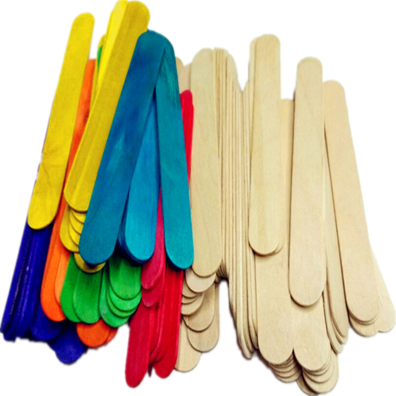 彩色冰棍棒 雪糕棒 diy模型木棒 手工材料木制袋装 冰棒条 原木色