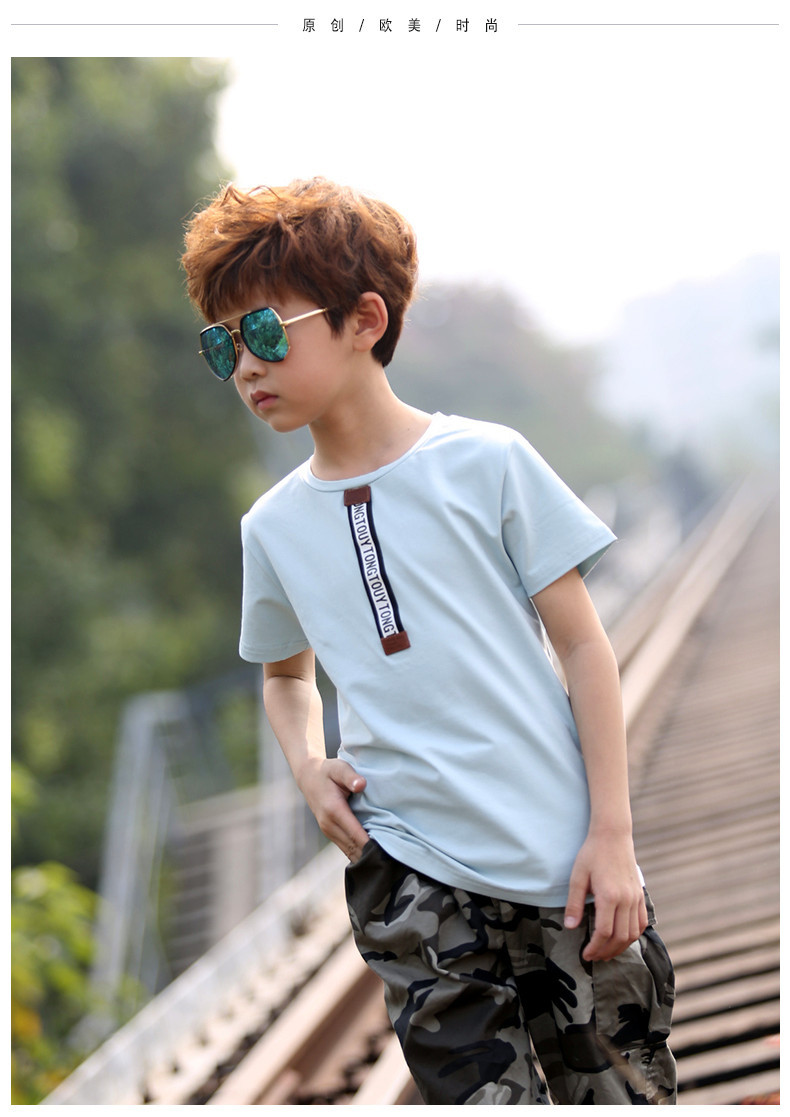男大童t恤短袖精棉韩版大男孩夏装体恤衫初中生夏季13-15岁男童装