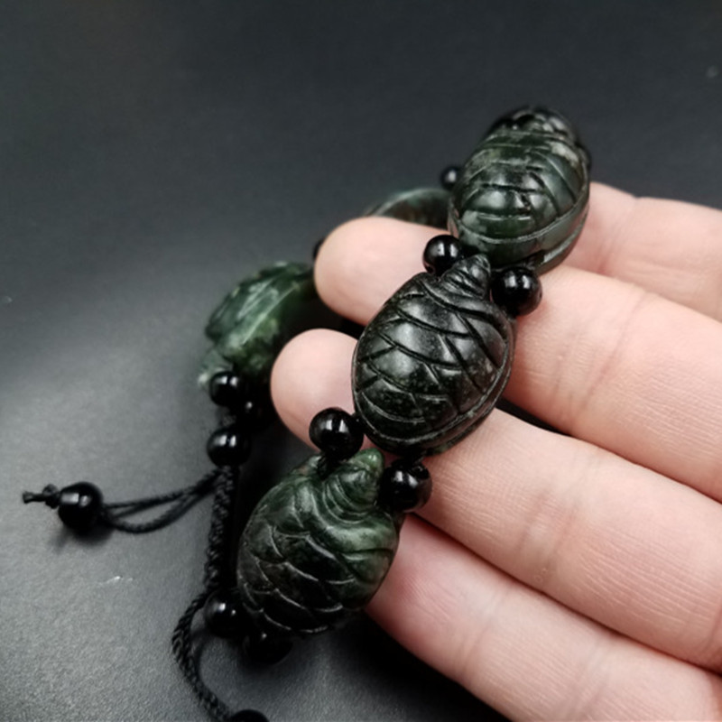 新款批发天然玉石a货新款和田玉墨玉乌龟手链 蛇纹石玉长寿龟手串