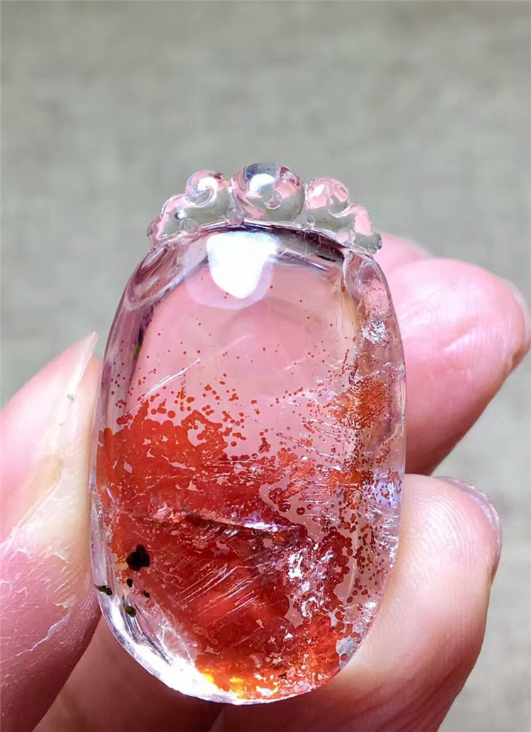 天然草莓晶吊坠 水晶项坠 金草莓晶貔貅如意吊坠 一物一图