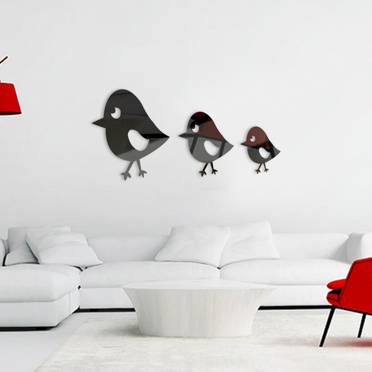 diy三只小鸡组合创意家居墙贴 时尚客厅沙发3d立体镜面墙贴