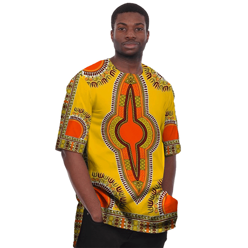 全棉非洲男士印花t恤 非洲蜡染布t恤 非洲大喜吉服饰男装多色可选