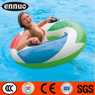 定做pvc充气儿童游泳圈 充气成人双人游泳圈 吹气游泳圈 带把手