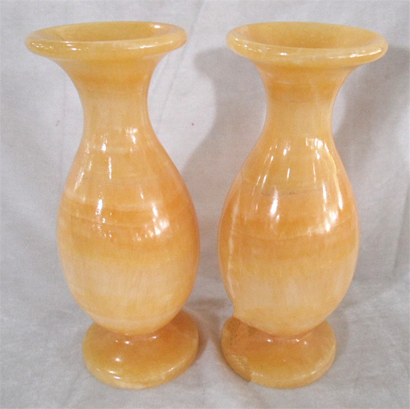 天然米黄玉花瓶摆件米黄玉松香黄玉瓶大号摆件一对