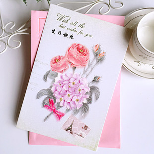 创意表面金粉花朵生日贺卡大号生日卡片商务祝福送员工生日贺卡