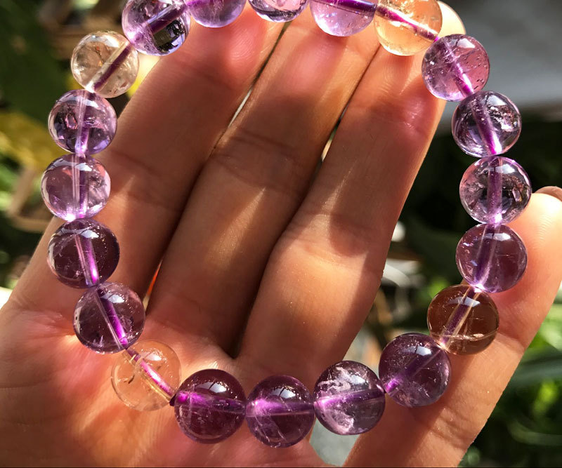 东海水晶紫黄晶手链女男 紫水晶黄水晶单圈手串手饰水晶饰品礼物