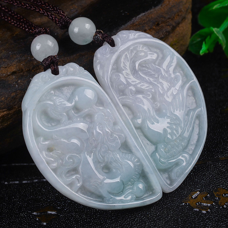 玉至峰天然翡翠龙凤对情侣玉坠天然玉石玉器龙凤呈祥挂件男女款