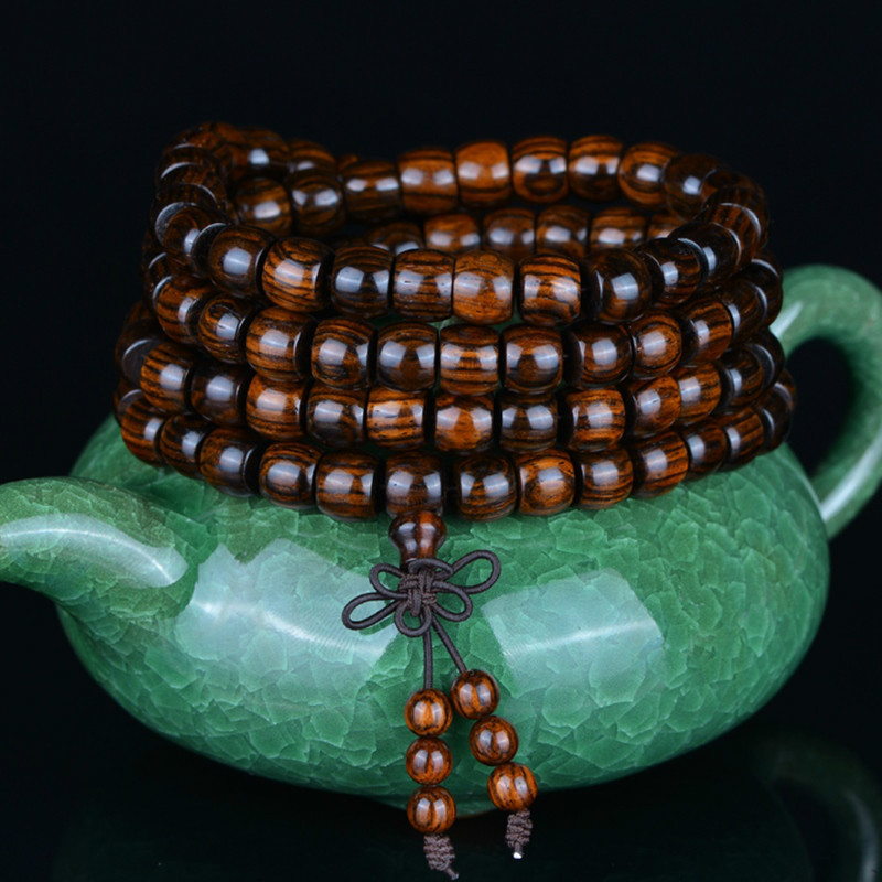 海皇紫油梨海南黄花梨佛珠手链海黄 8*10mm108颗桶珠老料男女手串