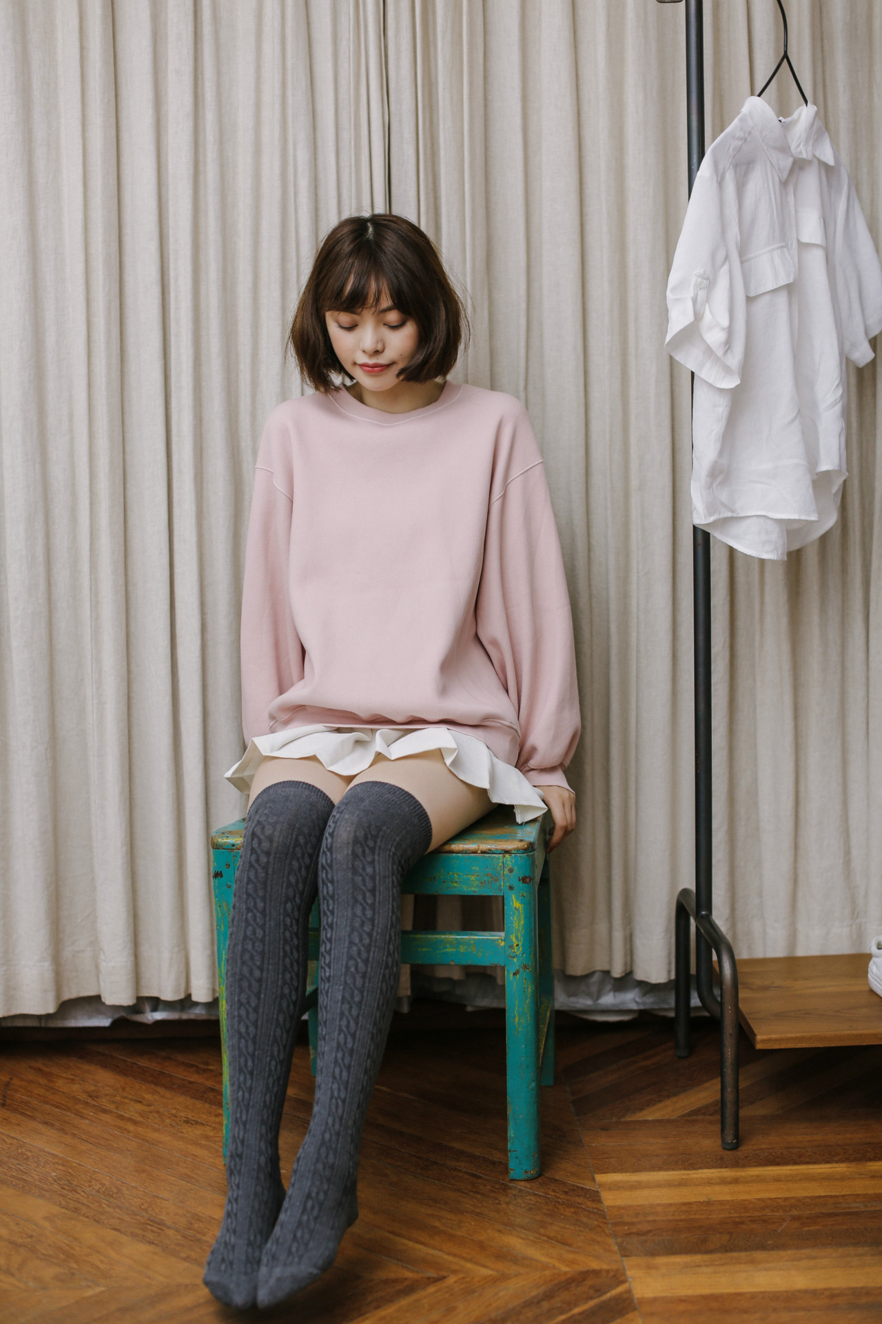 女士棉麻花过膝袜新款秋冬长筒袜日系高筒袜子棉堆堆袜大腿袜