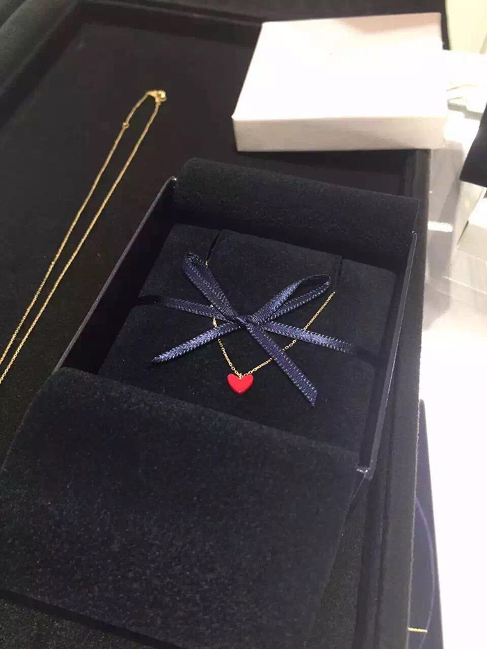 925银镀金18k金红爱心项链粉爱心日系纤细女项链饰品 小红心项链