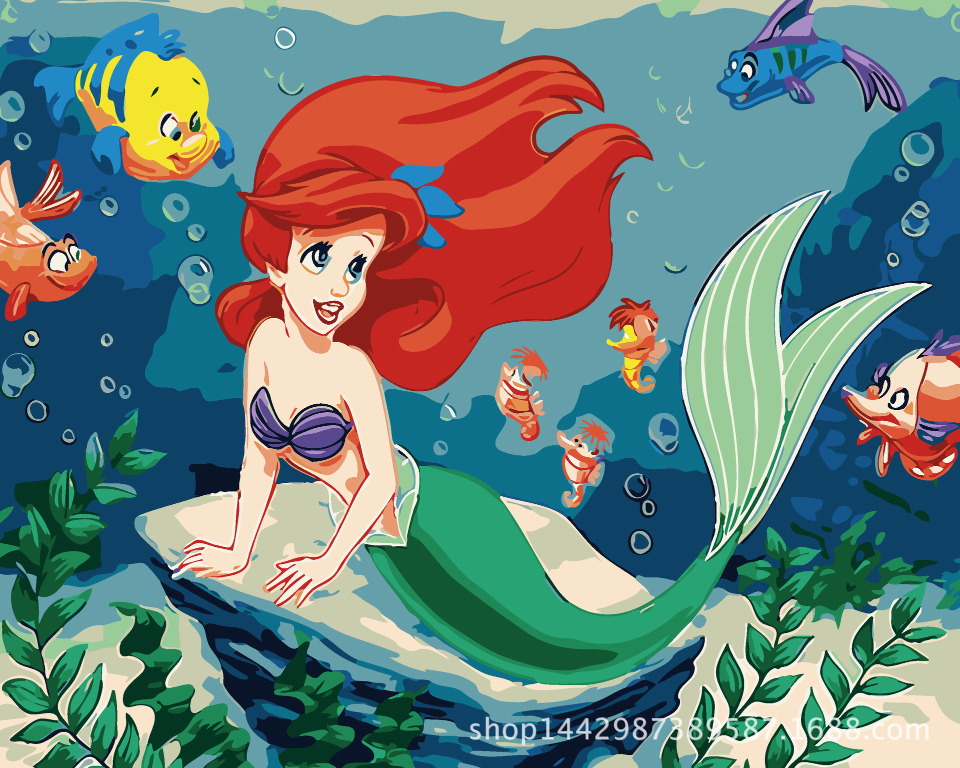 5成交66幅相似美人鱼diy数字油画唯美女孩手绘填色挂画海的女儿现代