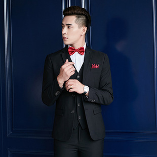 男士西装套装正装三件套修身韩版西服套装英伦帅气新郎伴郎婚礼服
