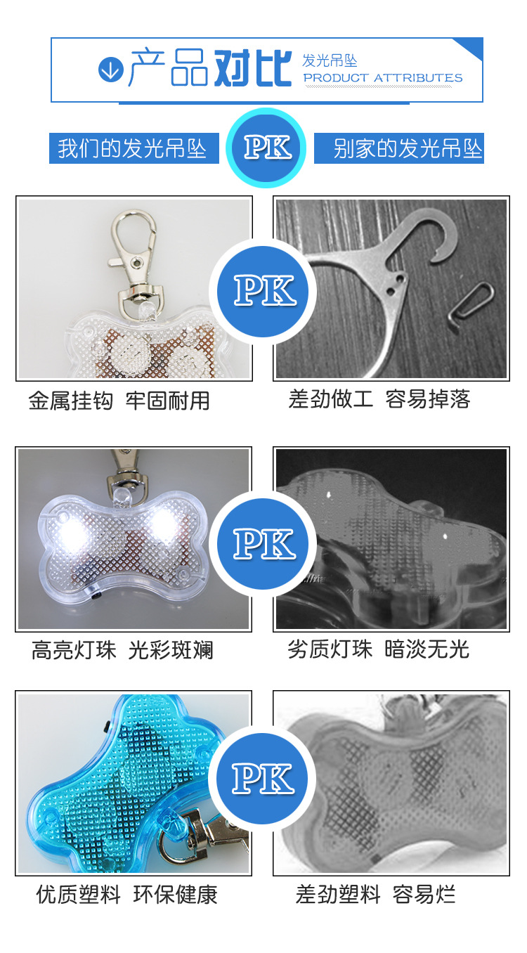 宠物发光吊坠 可diy闪光狗牌带挂钩户外夜间遛狗必备安全警示用品