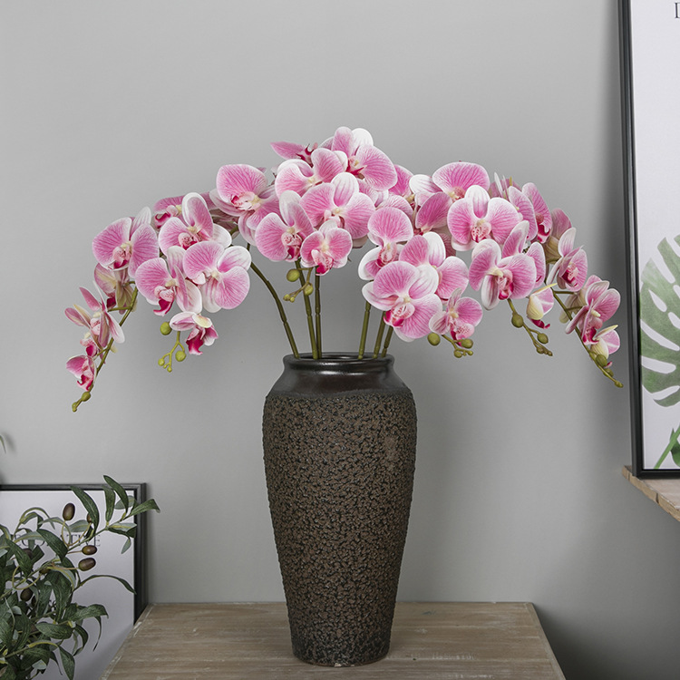 Artificial Bouquet Wholesale 3D Hand Feel 9 Phalaenopsis Home Decorative Fake Flower Wedding Potted Plant