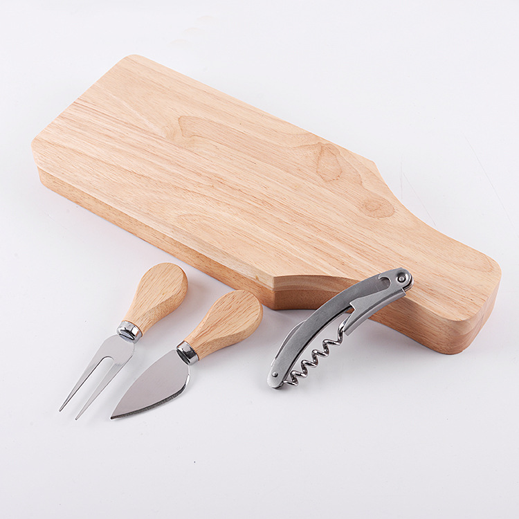 Oak Handle Cheese Knife Set Stainless Steel Cheese Knife Cheese Three-Piece Pizza Knife Bottle Opener