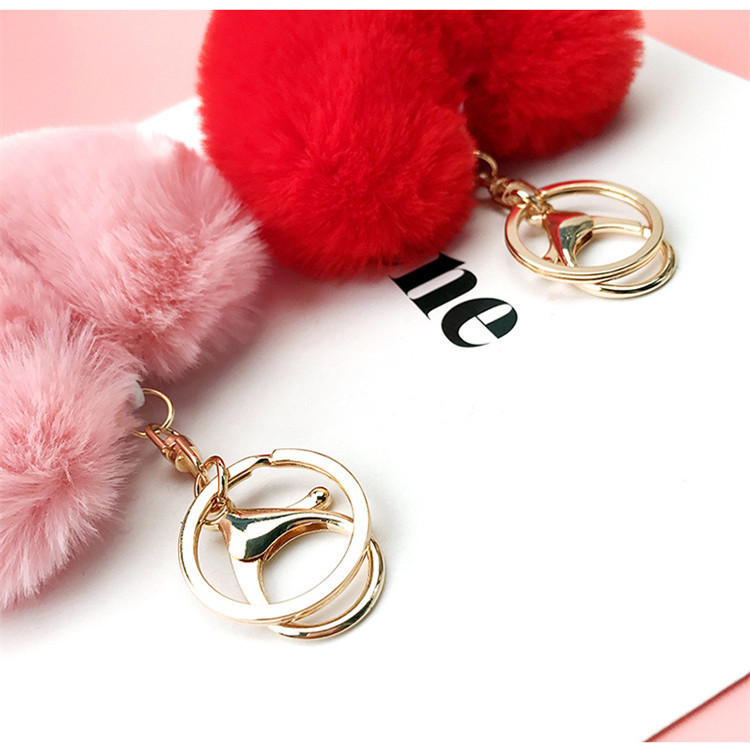 Imitate Rex Rabbit Fur Plush Hang Decorations Peach Heart Key Ring Pendant Ornament Accessories Heart Wool Ball Bag Keychain Pendant