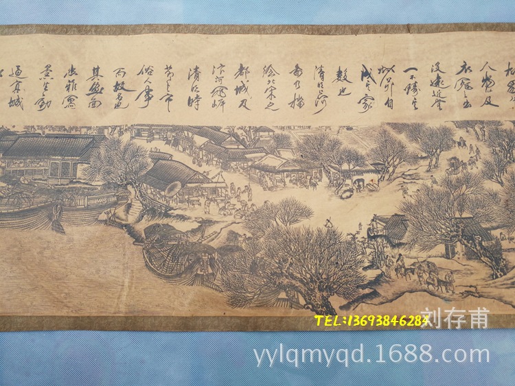 批发仿古字画摆地摊仿古画长卷国画i清明上河图绢画做旧多种可选