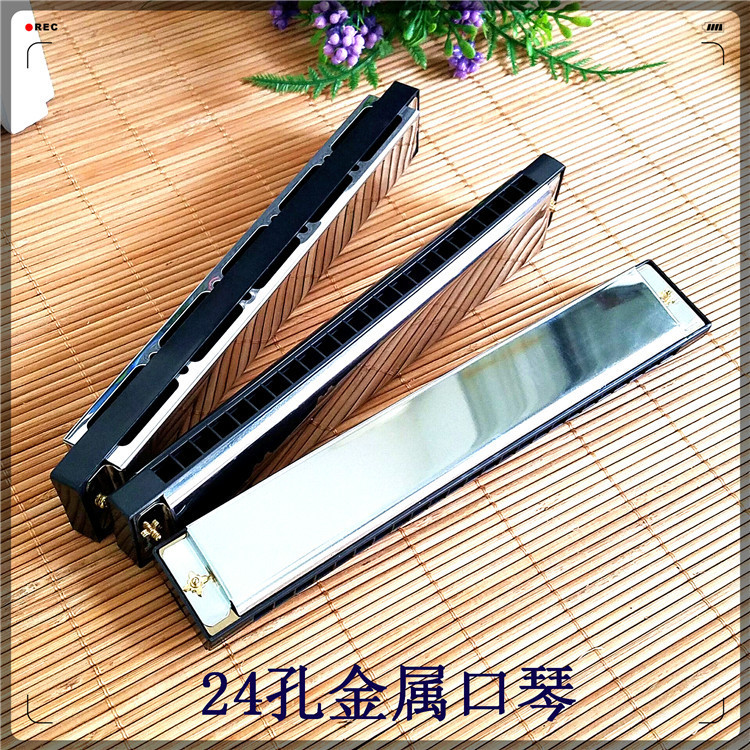 厂家批发大号金属口琴儿童初学入门口琴24孔口琴景区地摊热卖玩具